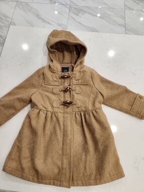Gap Kids Tan Hooded Wool-Blend Toggle Coat